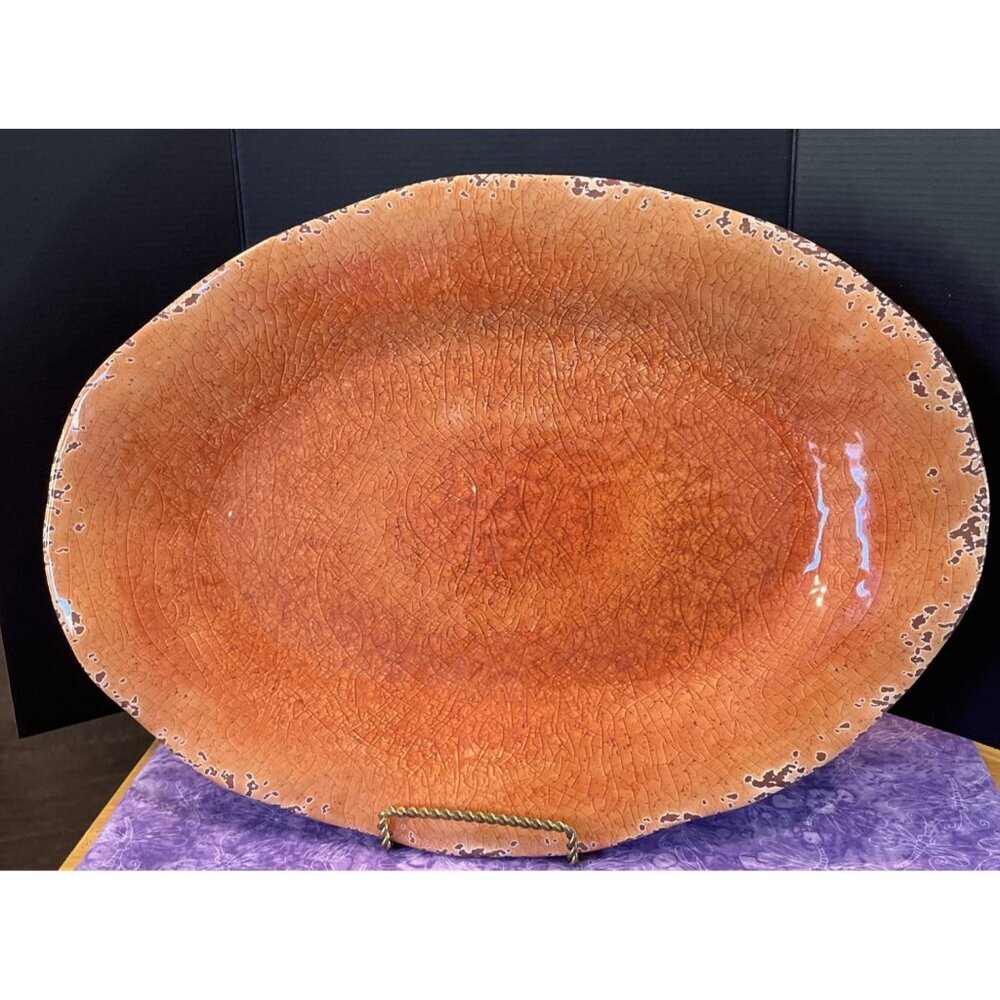 Pier 1 Imports Carmelo Melamine Serving Platter Plate‎ 18” X 12” Orange Crackle